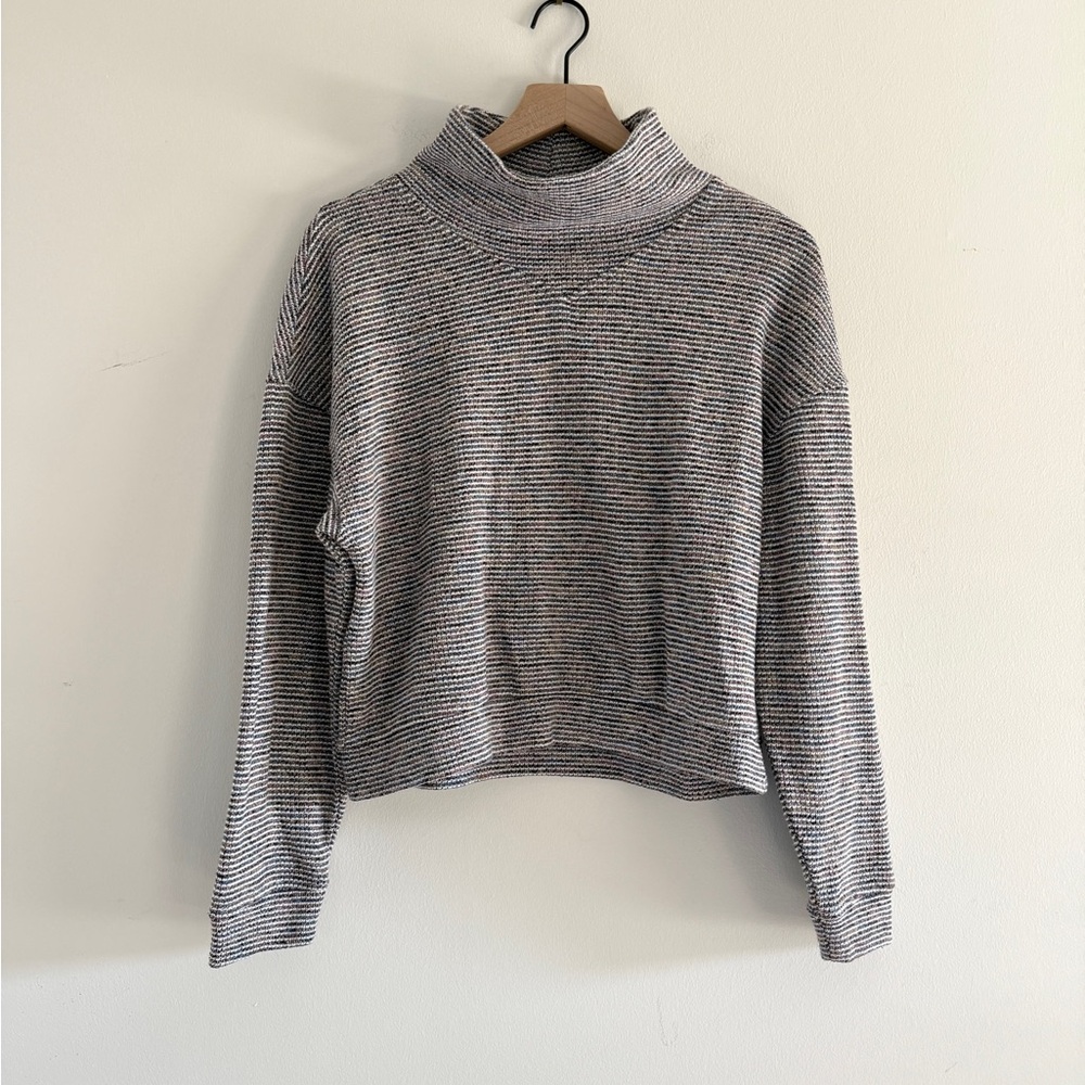 Madewell | comfy slouch Cowl Neck woven Sweater | purples, blues, pinks, golds